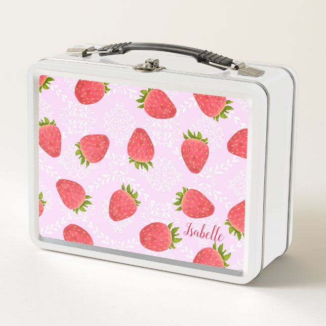 Strawberry Pink Metal Lunch Box (Front)