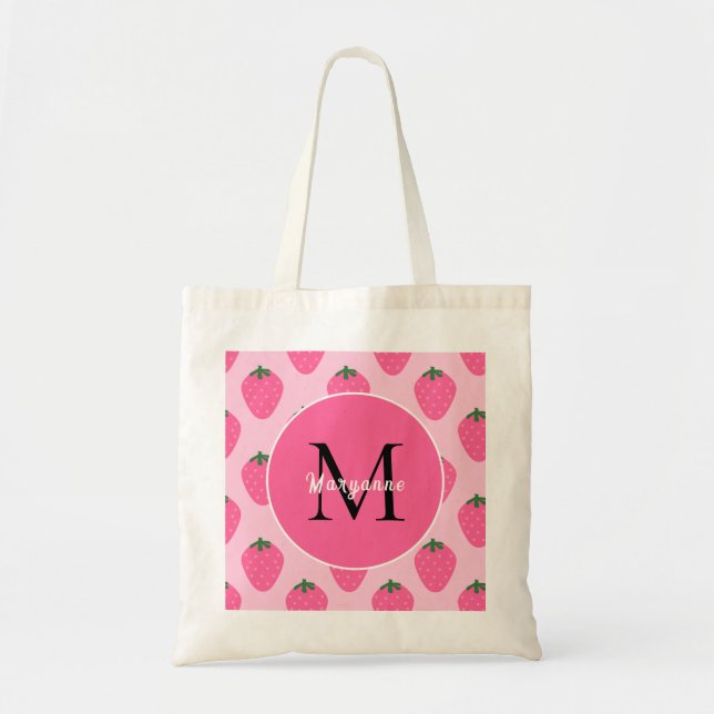 Strawberry pink monogrammed  tote bag (Front)