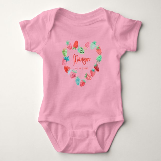 Strawberry Pink New Born Baby Shower  Baby Bodysuit (Front)