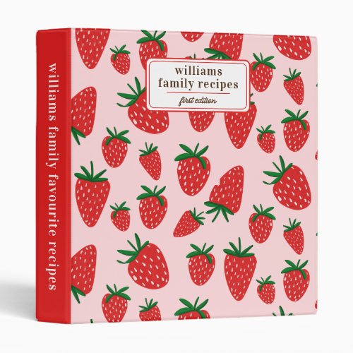 Strawberry Pink Personalized Family Recipes  3 Ring Binder
