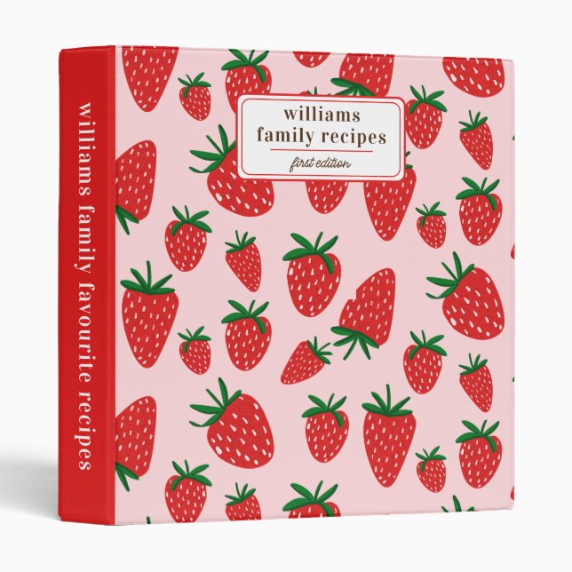 Strawberry Pink Personalized Family Recipes  3 Ring Binder (Front/Spine)