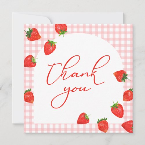 Strawberry Pink Plaid Berry Thank You Card