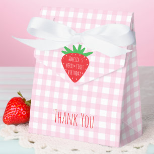 Strawberry & Pink Plaid Girl Berry First Birthday Favor Boxes