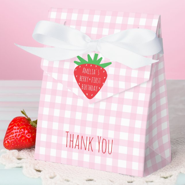 Strawberry & Pink Plaid Girl Berry First Birthday  Favor Boxes (Creator Uploaded)