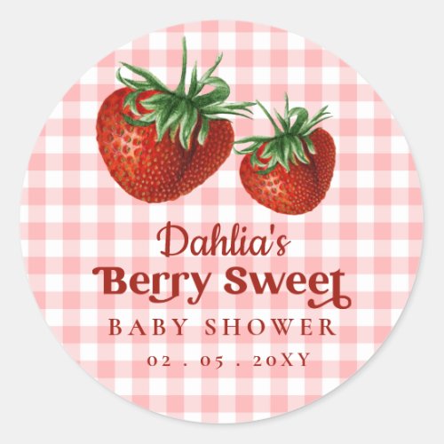 Strawberry Pink Red Berry Sweet Baby Shower Classic Round Sticker