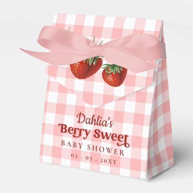Strawberry Pink Red Berry Sweet Baby Shower Favor Boxes (Front Side)