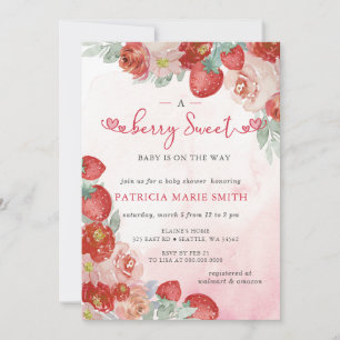 Strawberry Pink Red Berry Sweet Baby Shower Invitation