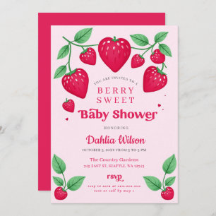 Strawberry Pink Red Berry Sweet Baby Shower Invitation