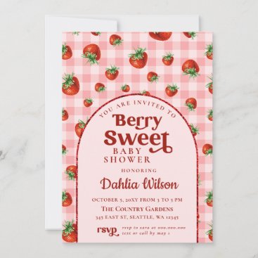 Strawberry Pink Red Berry Sweet Baby Shower Invitation