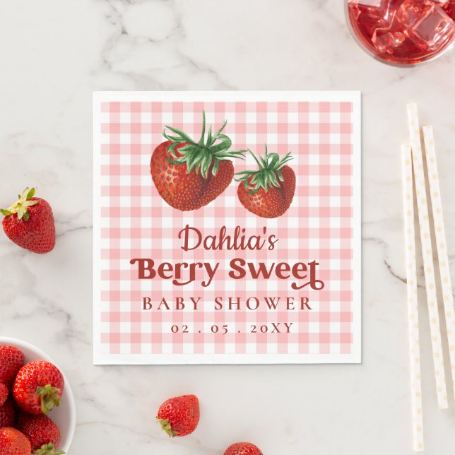 Strawberry Pink Red Berry Sweet Baby Shower Napkins (Insitu)