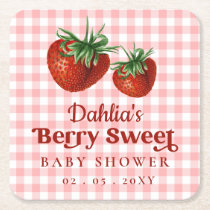 Strawberry Pink Red Berry Sweet Baby Shower Square Paper Coaster