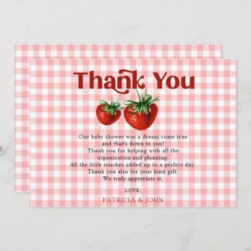 Strawberry Pink Red Berry Sweet Baby Shower Thank You Card