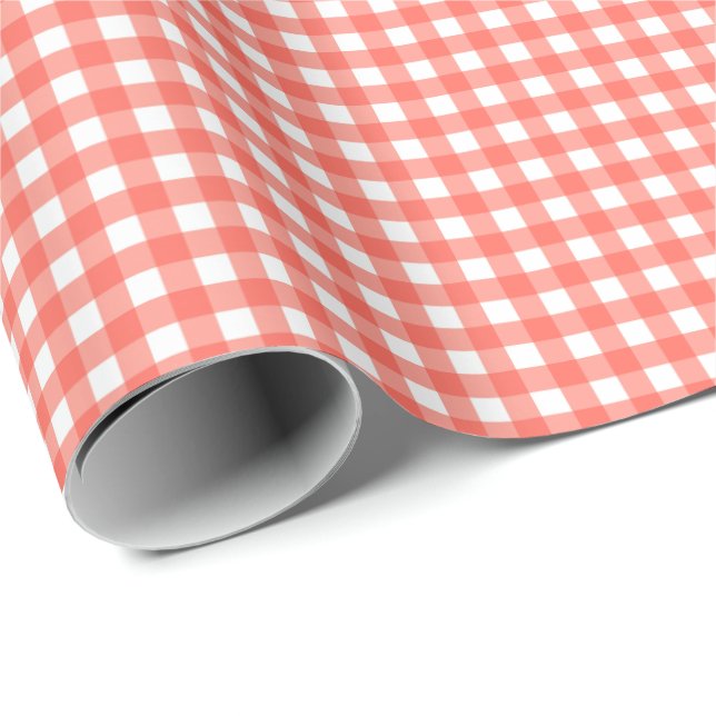Strawberry Pink Simple Plaid Wrapping Paper (Roll Corner)