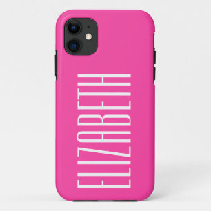 Strawberry Pink Solid Color Minimalist Name iPhone 11 Case
