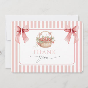Strawberry Pink Stripe Bow Girl Baby shower Thank You Card