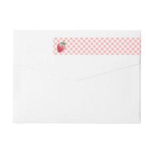 Strawberry Pink Summer Plaid Picnic Birthday Party Wrap Around Label
