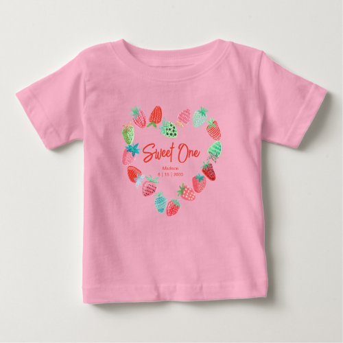 Strawberry Pink Sweet One Birthday Baby T_Shirt