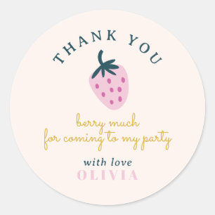 Strawberry pink thank you classic round sticker