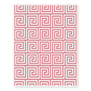 Strawberry Pink White Greek Key Pattern Temporary Tattoos