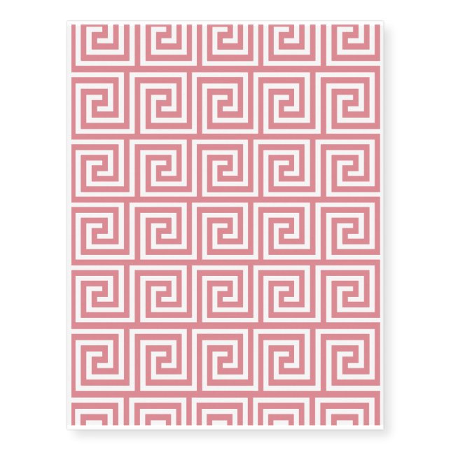 Strawberry Pink White Greek Key Pattern Temporary Tattoos (Front)