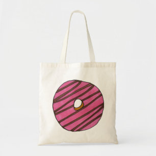 Strawberry Pink Zebra Stripe Donut Doughnut Tote Bag
