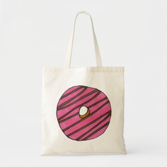 Strawberry Pink Zebra Stripe Donut Doughnut Tote Bag (Front)