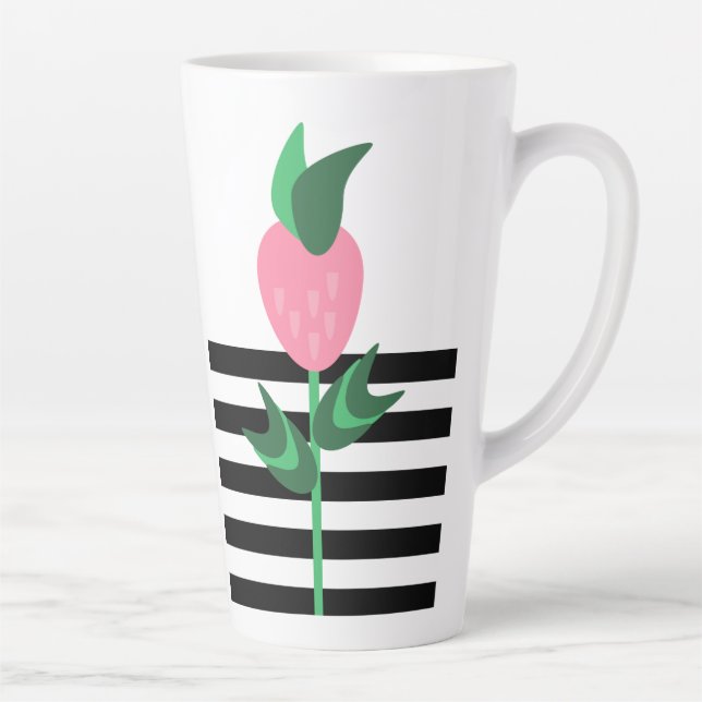 Strawberry Plant Black Stripes Latte Mug (Right)