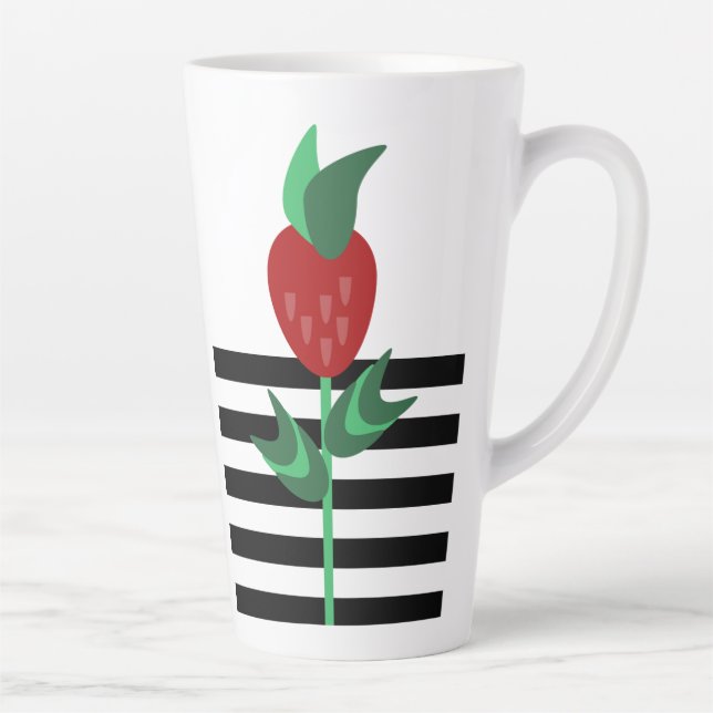 Strawberry Plant Black Stripes Latte Mug (Right)