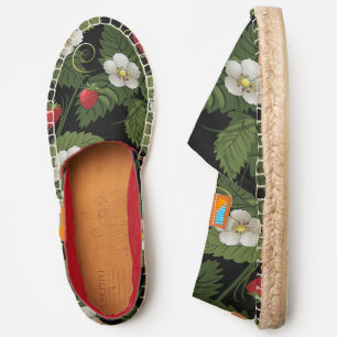 Strawberry Plant Pattern Green White Espadrilles