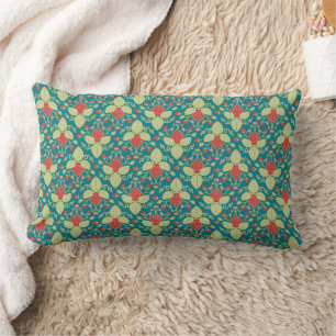 Strawberry plant, pink flowers, fruit runners lumbar pillow