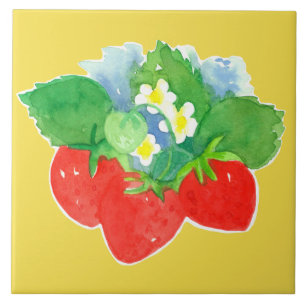 Strawberry Plant White Flowers Yellow Ceramic Tile