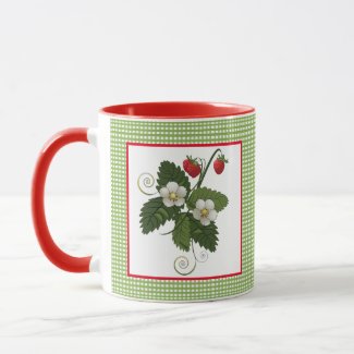 Strawberry Plant with Gingham Border Mug