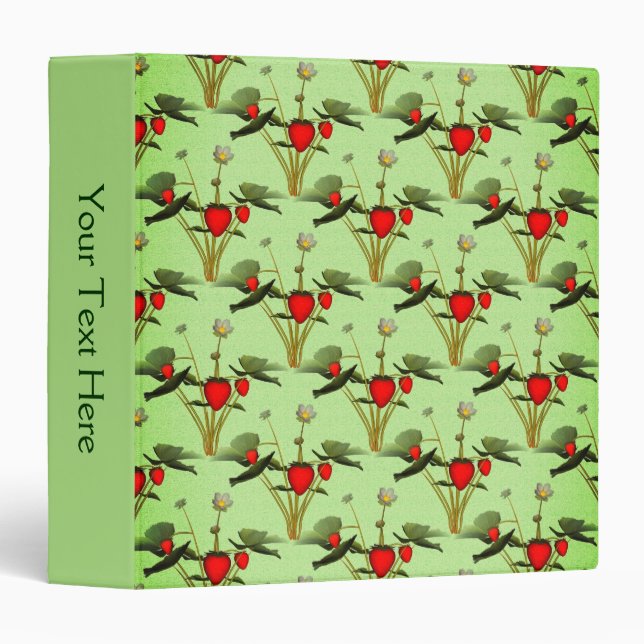 Strawberry Plants Pattern Personalized 3 Ring Binder (Front/Spine)