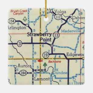 Strawberry Point Iowa Map Ceramic Ornament