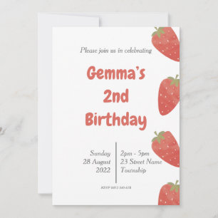 Strawberry Polka Dot Birthday Invitation