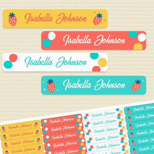 Strawberry & Polka Dot Kids Name Waterproof Labels