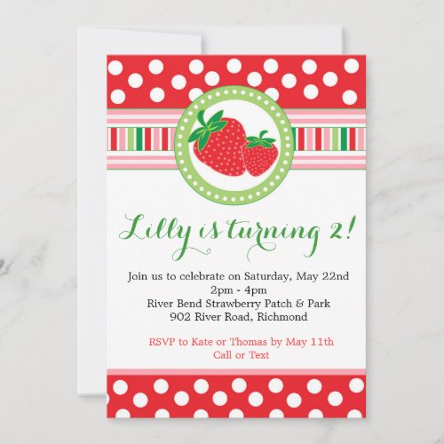 Strawberry Polka Dot Party Invitation