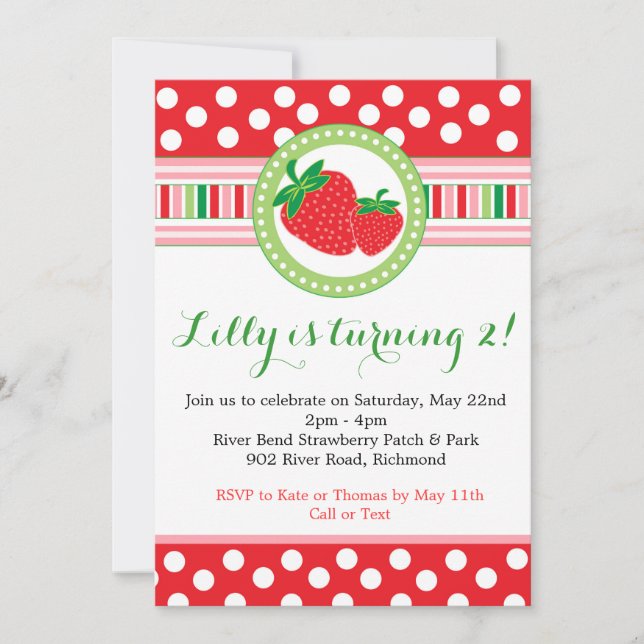 Strawberry Polka Dot Party Invitation (Front)