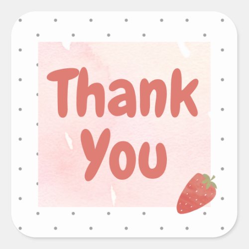 Strawberry polka dot Thank you Square Sticker
