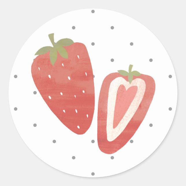 Strawberry polka dots classic round sticker (Front)