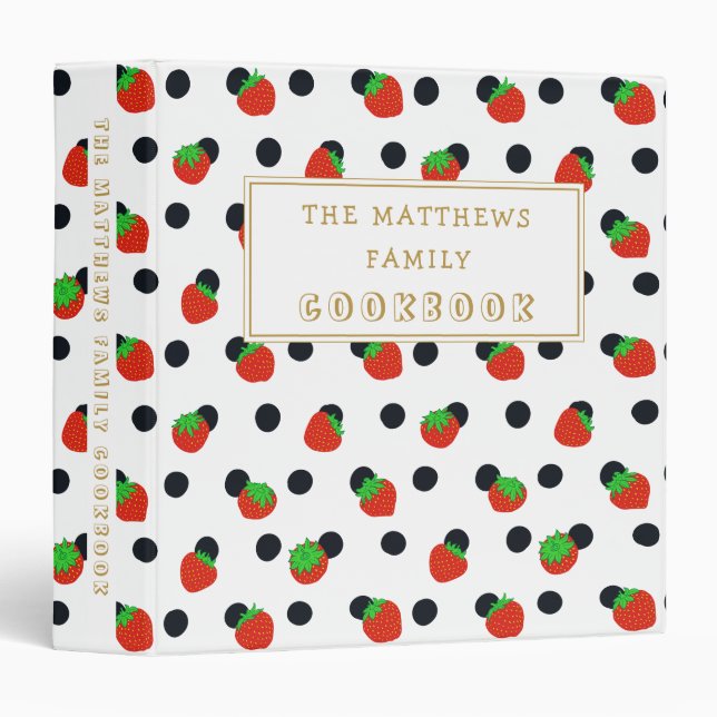 Strawberry Polka Dots Family Cookbook Recipe 3 Ring Binder (Front/Spine)