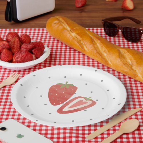 Strawberry polka dots paper plates