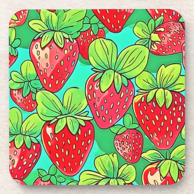 Strawberry Pop Art Pattern Beverage Coaster (Front)
