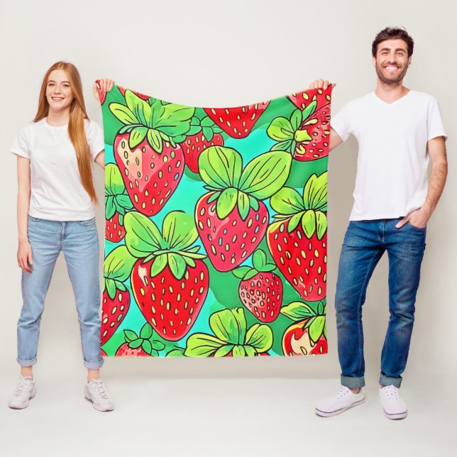 Strawberry Pop Art Pattern Fleece Blanket (In Situ)