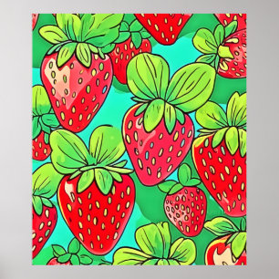 Strawberry Pop Art Pattern Poster