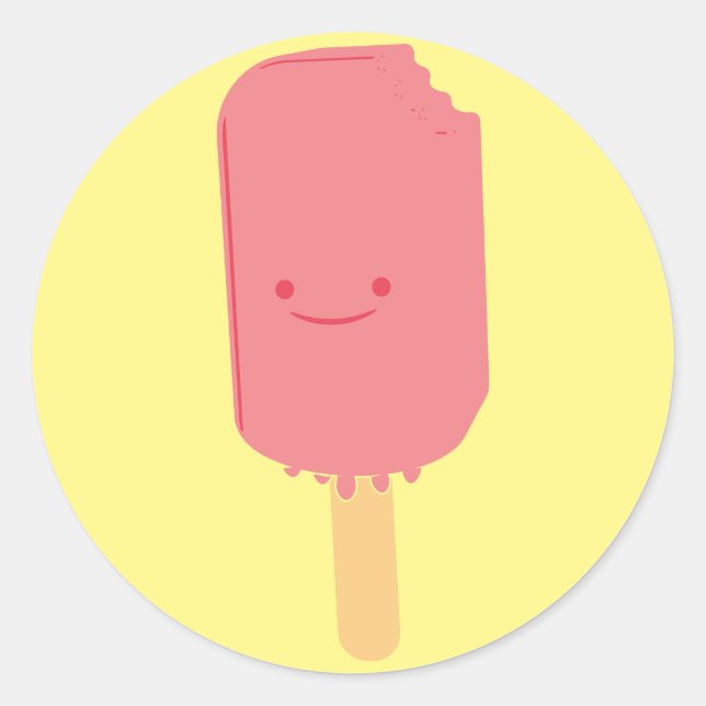 Strawberry Popsicle Cartoon Drawing Classic Round Sticker (Front)