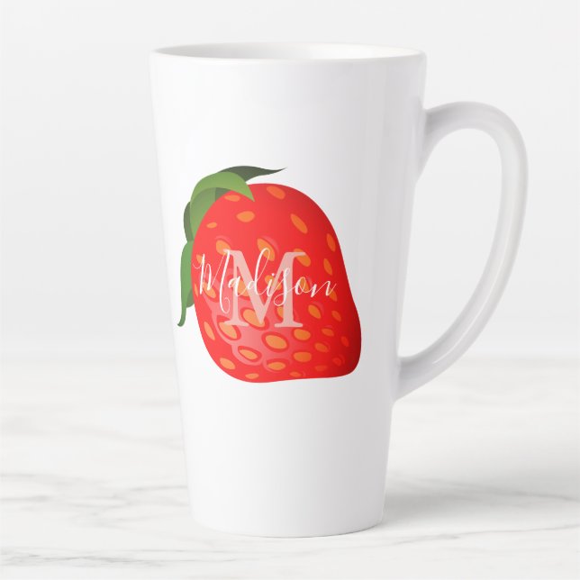 Strawberry Power Girl Monogram Initial Name Latte Mug (Right)