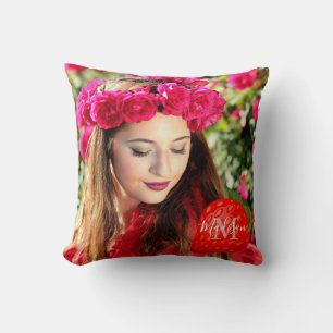 Strawberry Power Girl Monogram Initial Name Throw Pillow