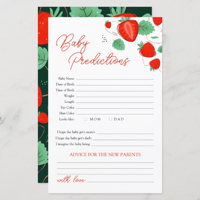 Strawberry Prediction For Baby Shower (Front/Back)