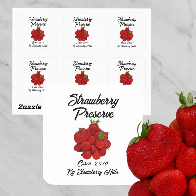 Strawberry Preserve Photographic Canning White Square Sticker (Creator Uploaded)